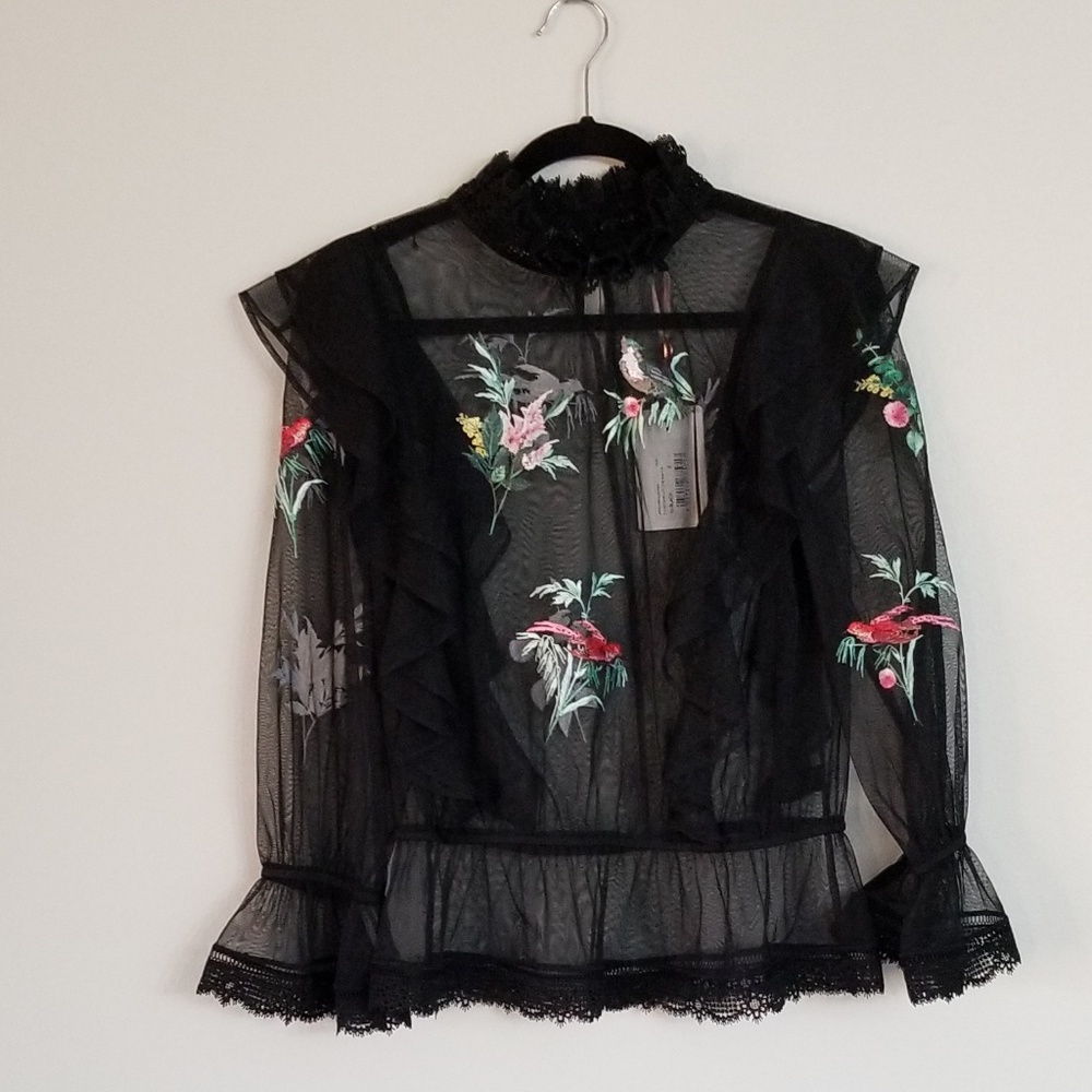 🍒NWT🍒 TED BAKER FRILLED LACE TRIM TOP - Picture 5 of 8